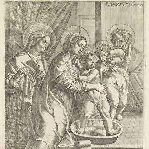 Mary young John Baptist wash Christ child background