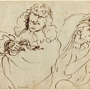Pier Francesco Mola (Italian, 1612 - 1666), Caricature with Mola Protecting Himself