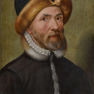 Portrait gentleman fur cap c. 1580 oil oak 25 x 21. 7 cm
