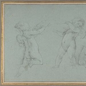 Putti Supporting Garland early 18th century Black chalk
