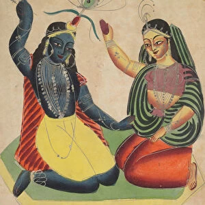 Radha Krishna 1800s India Calcutta Kalighat painting