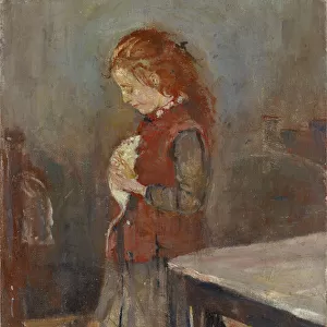 Red-haired girl white rat 1886 oil canvas 38. 5 x 22. 8 cm