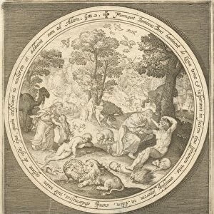Sixth day of creation: God creates the animals and Adam and Eve, print maker: Nicolaes