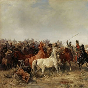 Uhlans hunt down herd horses Honved Hussars 1863