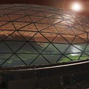 Futuristic concept of Gale Crater enclosed in a protective dome to create an ecosphere