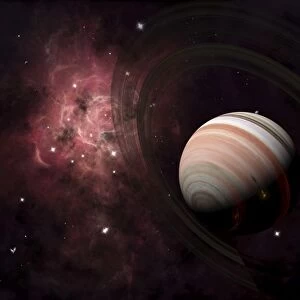 The gas giant Carter orbited by its two small moons Banth and Sorak