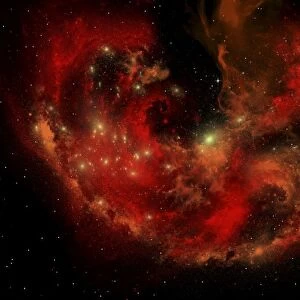 A large red nebula covering a huge region of space