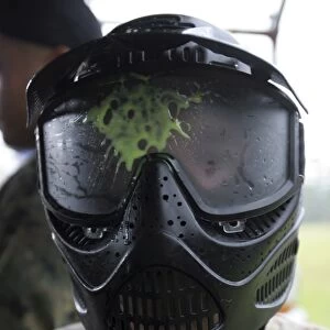 A paintball round splattered the protective face mask of a student