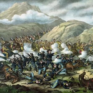 Vintage military print featuring The Battle of Little Bighorn