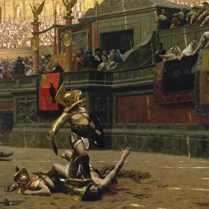 Vintage print of a Roman Gladiator with his defeated opponent