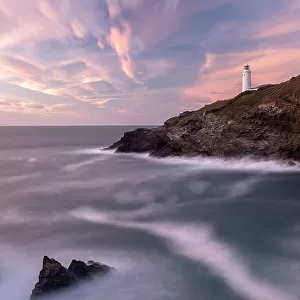 Trevose Head lighthouse against late evening sky, north Cornwall, UK. September 2016