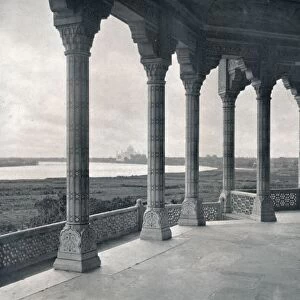 Agra. Balcony of the Jasmine Tower, showing the Taj, c1910. Creator: Unknown