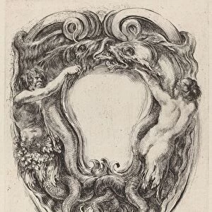 Cartouche Supported by Triton and Siren, 1647. Creator: Stefano della Bella