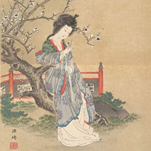 Chinese Beauty Beside a Plum Tree, leaf from the album “
