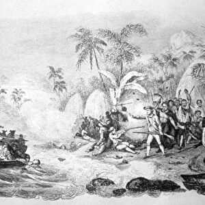 Death of Captain Cook, 1779 (c1819). Artist: Jacques Etienne Victor Arago