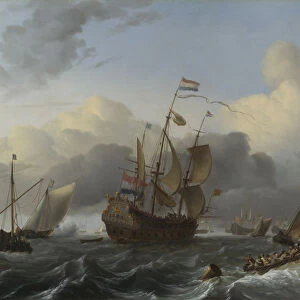 Flagship Eendracht and a Fleet of Dutch Men-of-war, c. 1670. Artist: Bakhuizen, Ludolf (1630-1708)