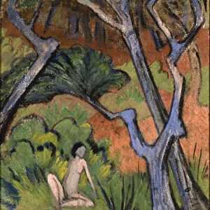 Forest landscape with nude, 1924. Creator: Mueller, Otto (1874-1930)