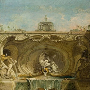 Fountain Design. Naiad and Putto, c. 1740. Creator: Lajoue, Jacques, de (1686-1761)