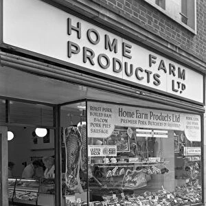Home Farm Products Ltd butchers shop front, Sheffield, South Yorkshire, 1966. Artist