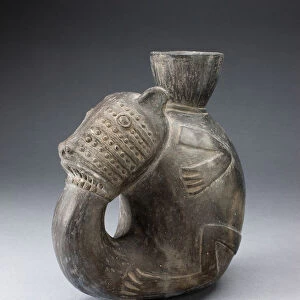 Jug in the Form of a Curled Animal, with Tail in Mouth, Possibly a Feline, A. D. 1000 / 1400