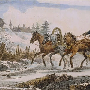 Kibitka, 1820. Artist: Pluchart, Eugene (1809-1880)