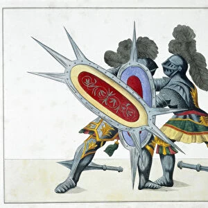 Two knights fighting on foot, 1842. Artist: Friedrich Martin von Reibisch