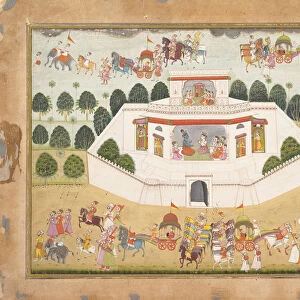 Krishna and Balarama within a Walled Palace: Page from a Dispersed Bhagavata Purana