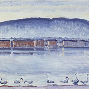 Lake Geneva with Mont Saleve and Swans. Artist: Hodler, Ferdinand (1853-1918)