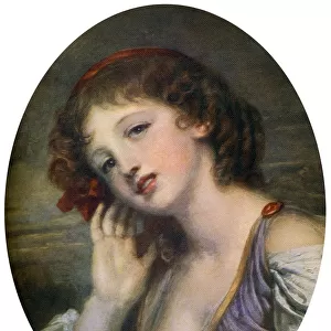 The Listening Girl, 18th century, (1912). Artist: Jean-Baptiste Greuze