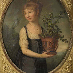 Madame Larsonnier, nee Edmee Gabiou as a little girl with an Etruscan vase