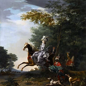 Marie-Antoinette (1755-1793) Hunting with Dogs. Artist: Brun de Versoix, Louis-Auguste (1758-1815)