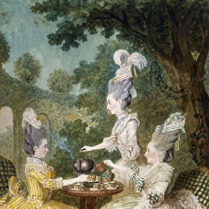 Marquise de Montesson, Marquise du Crest and Comtesse de Damas drinking Tea in Garden, 1773