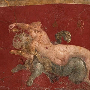 The nereid on a sea beast (sea-panther), 1st H. 1st cen. AD. Creator: Roman-Pompeian wall painting