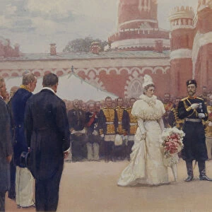 Nicholas II receiving rural district elders on May 18, 1896 in the yard of Petrovsky Palace in Moscow, 1897. Artist: Repin, Ilya Yefimovich (1844-1930)