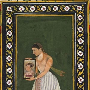 Nur Jahan, holding a portrait of Emperor Jahangir, c. 1627. Creator: Bishandas (Indian)