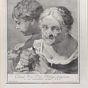 Old woman with a rosary and a boy counting coins, 1743. Creator: Giovanni Cattini