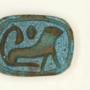 Plaque: The Good God, Lord of the Two Lands, Menkheperure (Thutmose IV) / lion with round