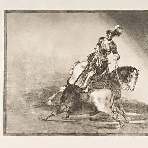 Plate 10 from La Tauromaquia : Charles V spearing a bull in the ring at Valladolid, 1816