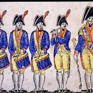 Reproduction of a cutout of a military music band, engraving, 1830s