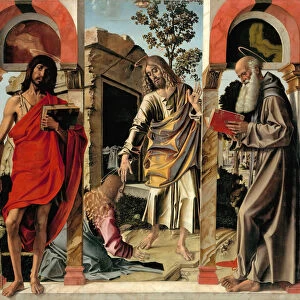 Resurrected Christ with Mary Magdalen and Saints John the Baptist and Jerome, c. 1492. Artist: Montagna, Bartolomeo (1449-1523)