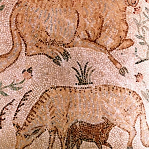 Roman mosaic of a ram, a cow and calf, 4th century AD