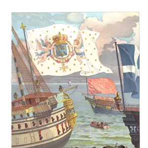 Royal flag, galleon flag and traders flag, (1885). Artist: Urrabieta