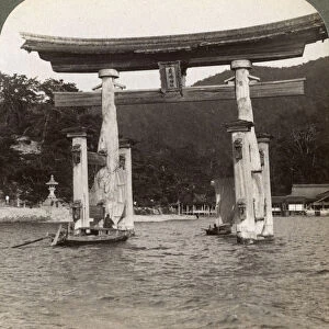Sacred torii gate rising from the sea, Itsukushima Shrine, Miyajima Island, Japan, 1904. Artist: Underwood & Underwood