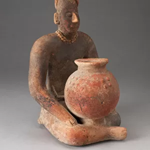 Seated Female Figure Holding a Vessel, A. D. 100 / 400. Creator: Unknown