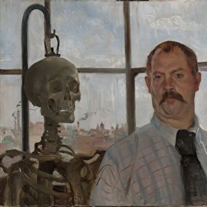 Selfportrait with skeleton. Artist: Corinth, Lovis (1858-1925)