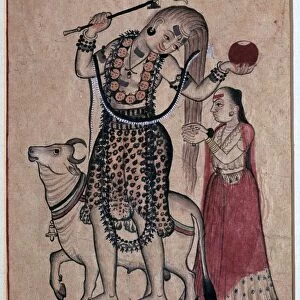 Siva with the bull, Nandi, followed by his consort Parvati, 18th century