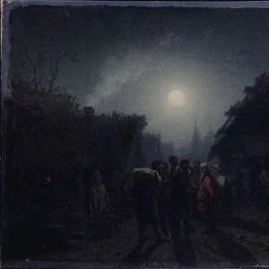 Before a Tavern. Night scene, 1860s-1870s. Artist: Solomatkin, Leonid Ivanovich (1837-1883)