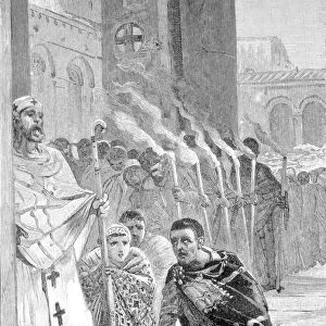 Theodosius I the Great, Flavio (34 -395), Roman emperor, doing penance as an Orthodox Christian