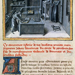 The translator reading the Latin text in the library, ca 1460