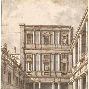 A Venetian Courtyard, in the Procuratie Nuove, c. 1760. Creator: Canaletto